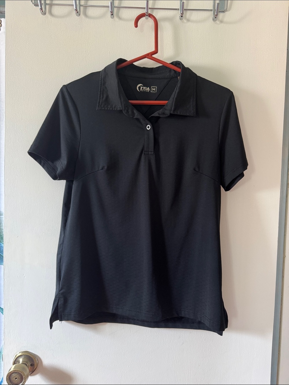 ZYIA Women's Black Short-Sleeve Polo Shirt